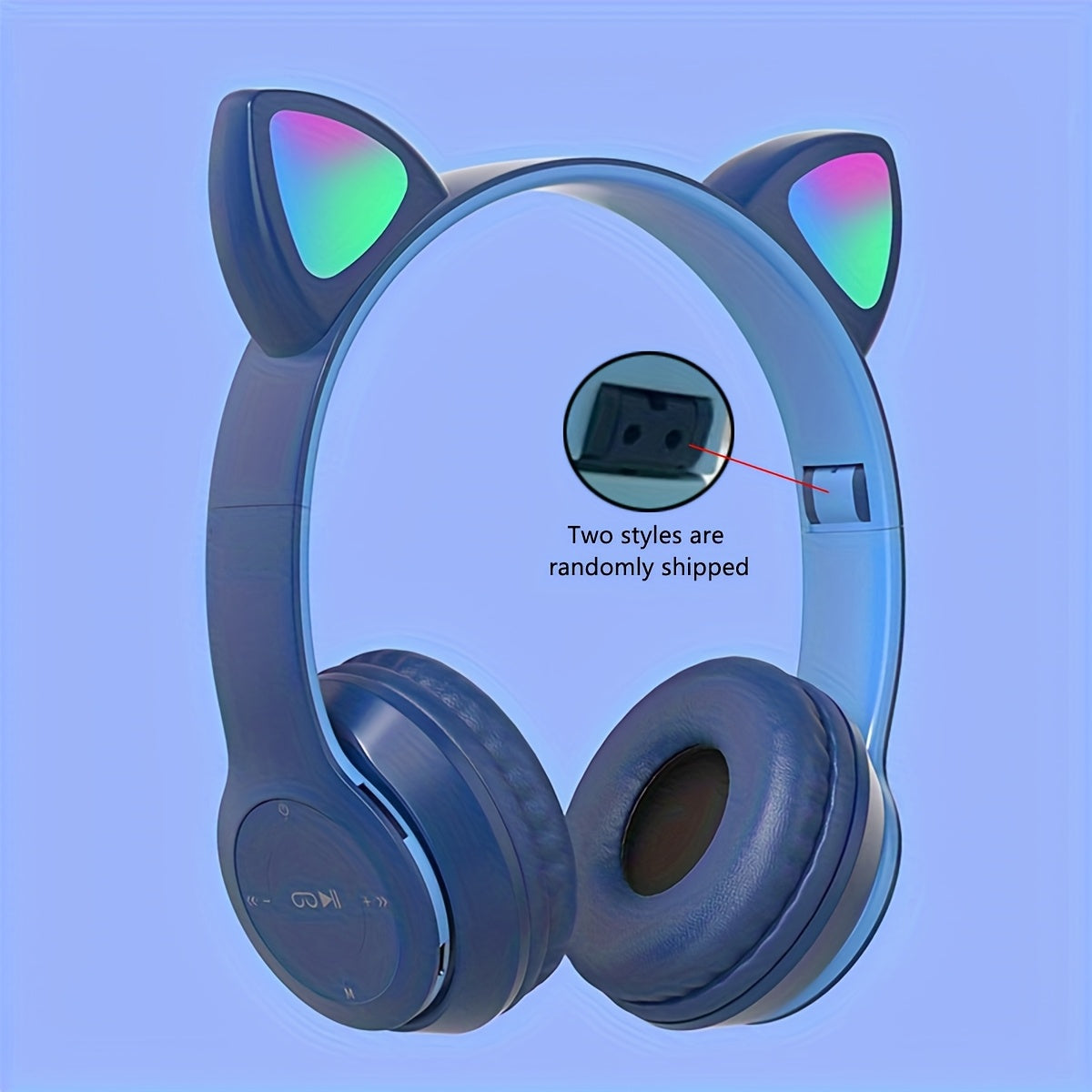 Cat Ear Wireless Headphones with LED light, foldable design, volume control, and Type-C charging - perfect for phones and as a gift.