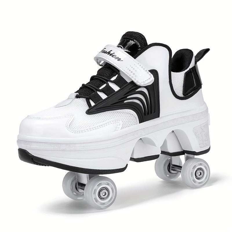 Boy's trendy skate shoes with detachable wheels and non-slip fastener