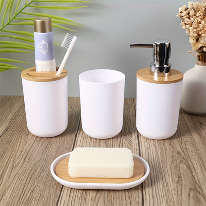 4-piece bathroom toiletries set with 350ml bamboo covers.