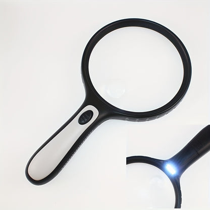 LED-Lit handheld magnifying glass with high power (30X/60X) ideal for seniors, youngsters, and low vision readers.