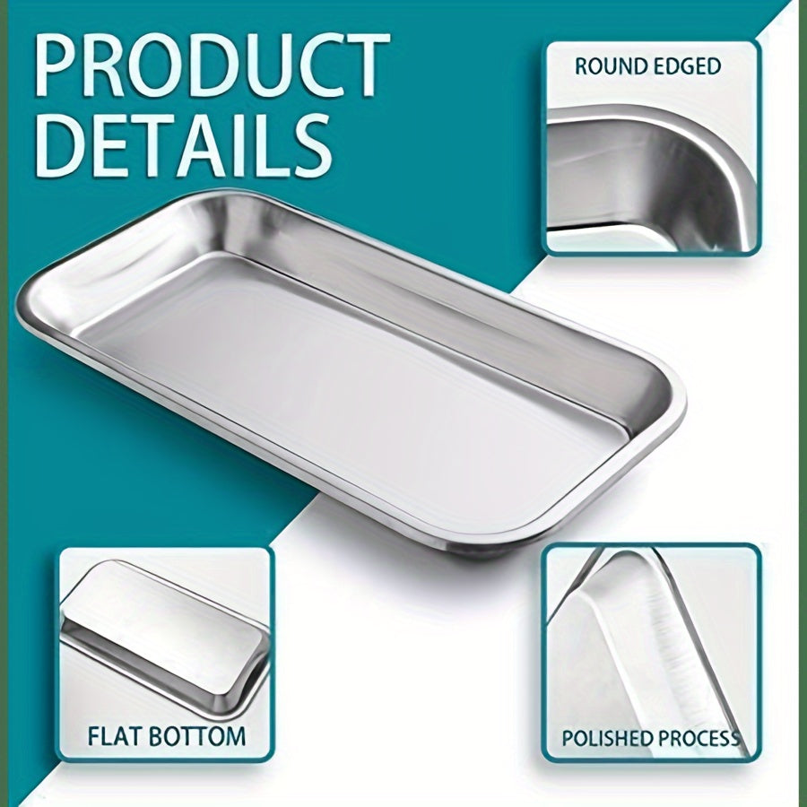 3 stainless steel surgical trays for labs and tattoo tools.