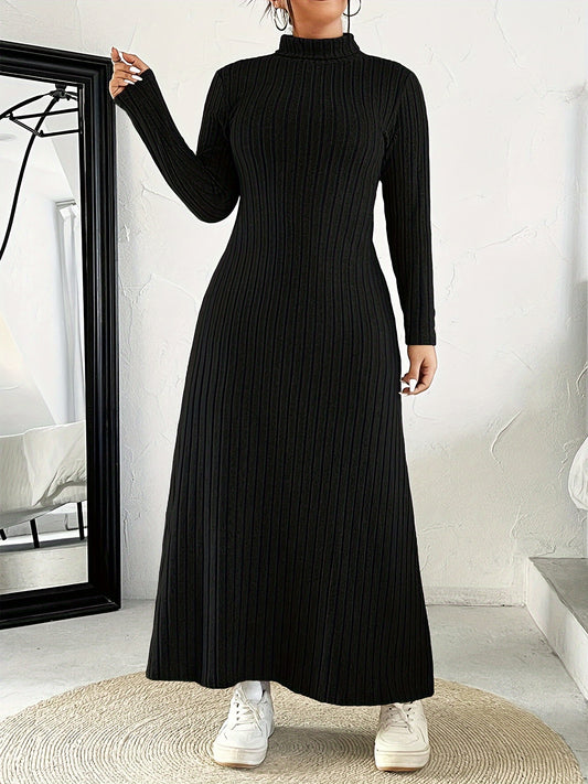 Ribbed mock neck dress, perfect for fall & winter, in plus sizes