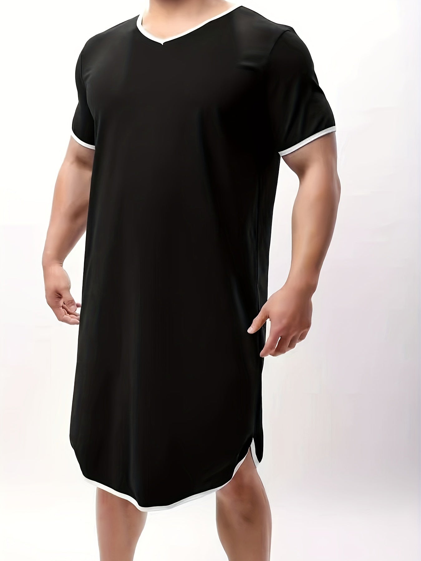 Stretchy V-neck Knee-Length Sleepwear Robe for Men