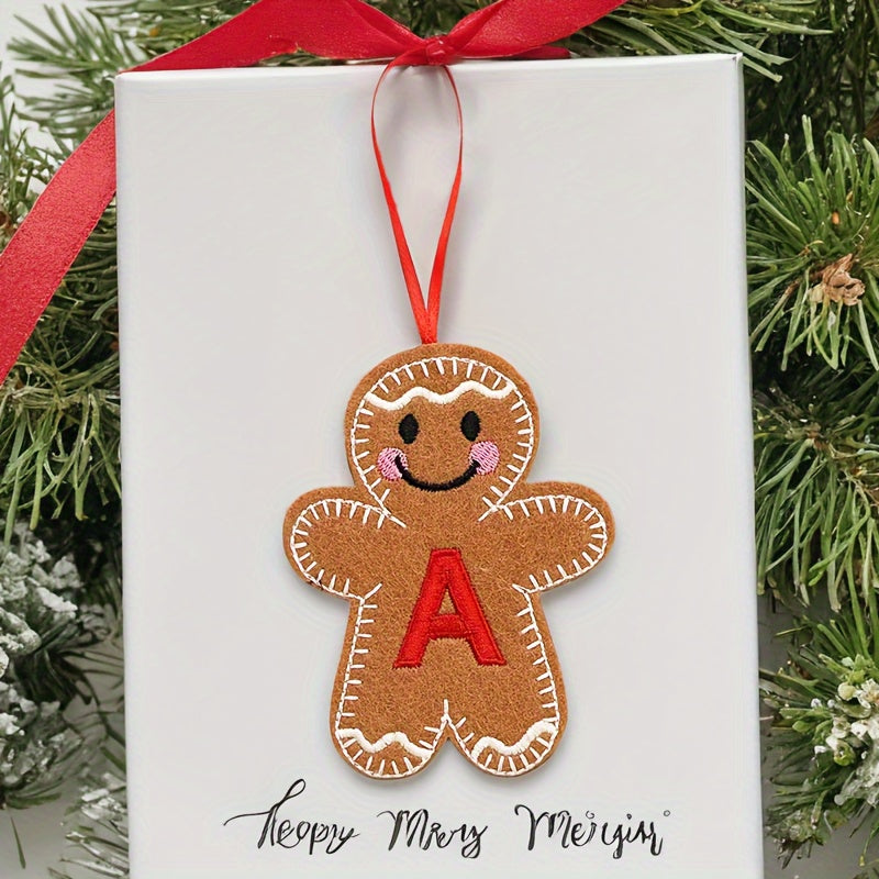 Embroidered gingerbread man ornament for Christmas decoration, made of fabric material. Classic style and no power required. Perfect for home and kitchen use.