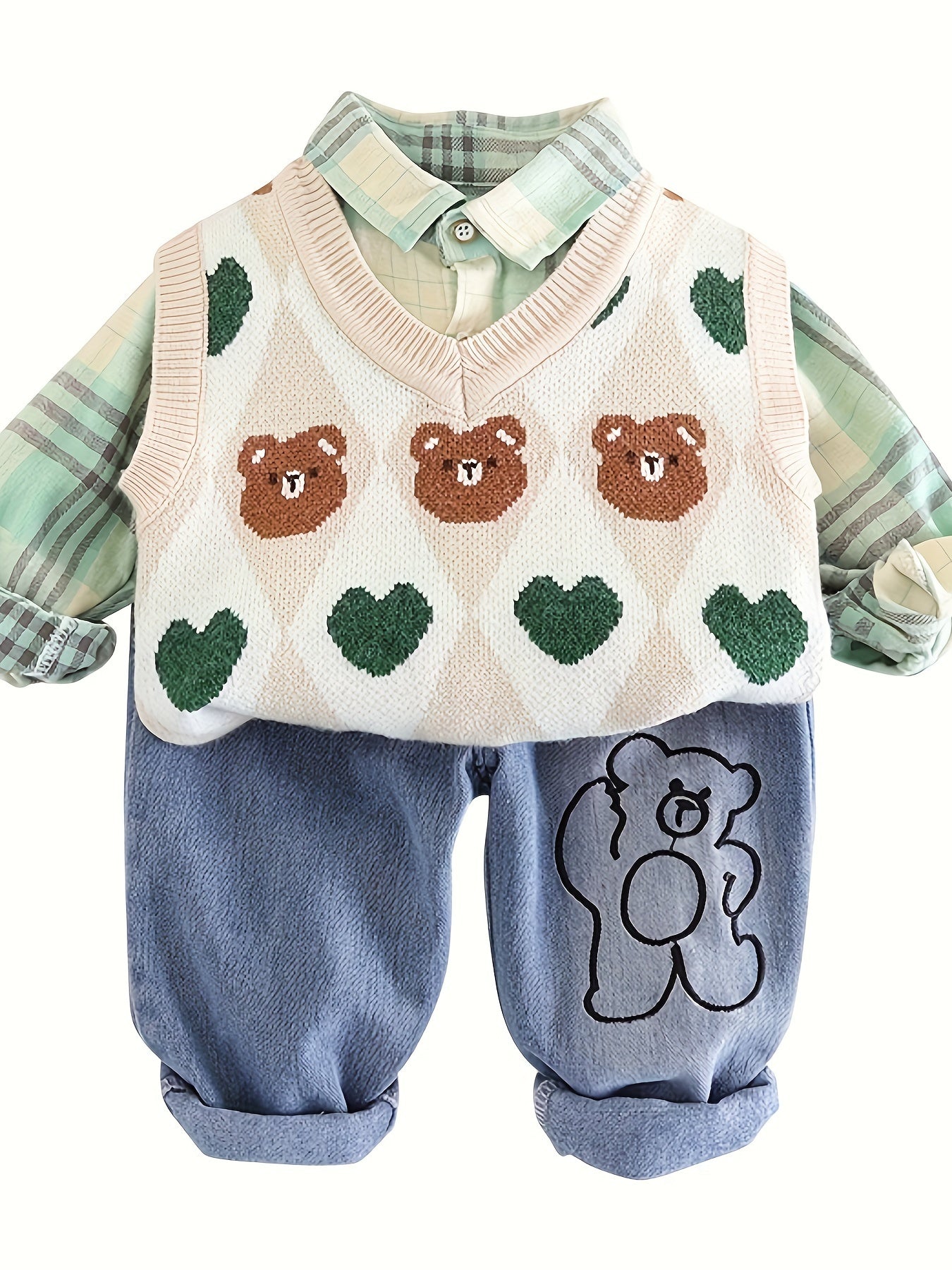 Boys' three-piece set with knit vest and jeans