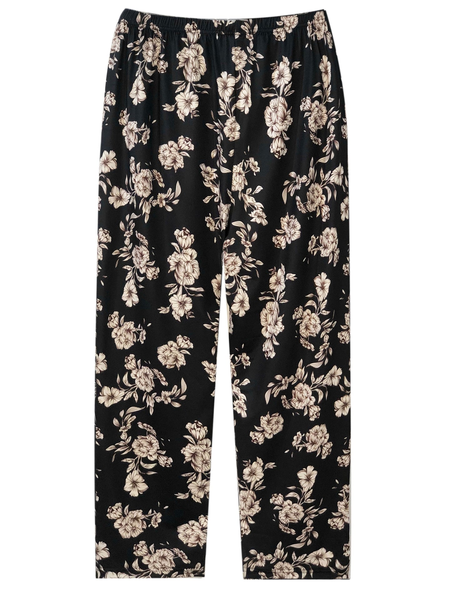 Women's Plus Size Floral Print Sleep Pants, Elastic High Waist