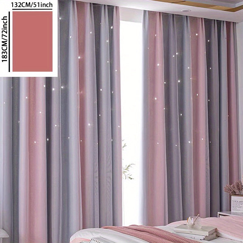 Gray Pink Gradient Star Fabric Sheer Two Layer Curtain, perfect for adding a touch of elegance to your living room, bedroom, office, or home decor.