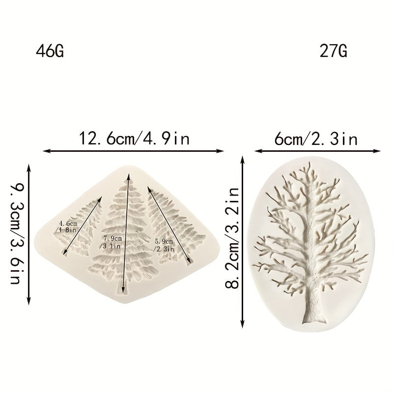 One Set of Tree Chocolate Molds - Silicone 3D Pine Dead Tree Candy Molds, Fondant Molds, Cookie Molds, DIY Cake Decorating Tools, Baking Utensils - Kitchen Accessories and Supplies