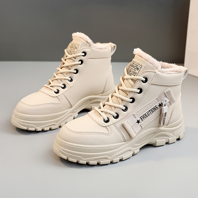 Cozy ankle boots for women, lace-up sneakers for winter warmth, outdoor short boots.