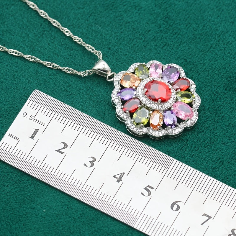 Beautiful 5-piece Bridal Jewelry Set featuring Cubic Zirconia, Adjustable Ring, Earrings, Necklace, and Bracelet - Made with Hypoallergenic White Gold Plated Copper and Colorful Stones - Ideal for Weddings, Valentine's Day, and Mother's Day Gifts.