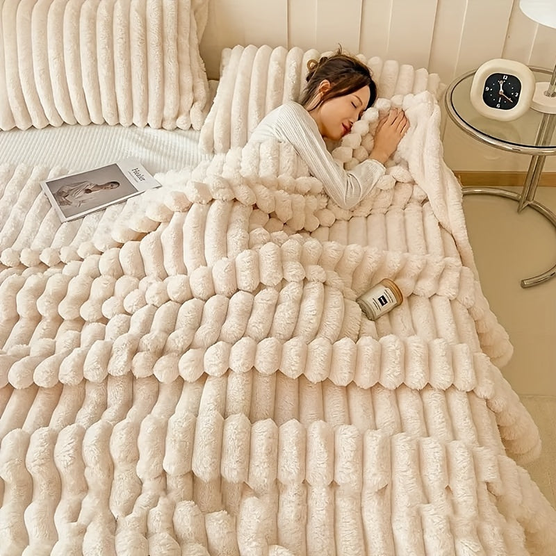 Warm up for autumn and winter with this versatile rabbit plush pull rod cover blanket. Perfect for single or double use in the bedroom, hotel, or dormitory, this super large and thickened blanket is sure to keep you cozy all season long.