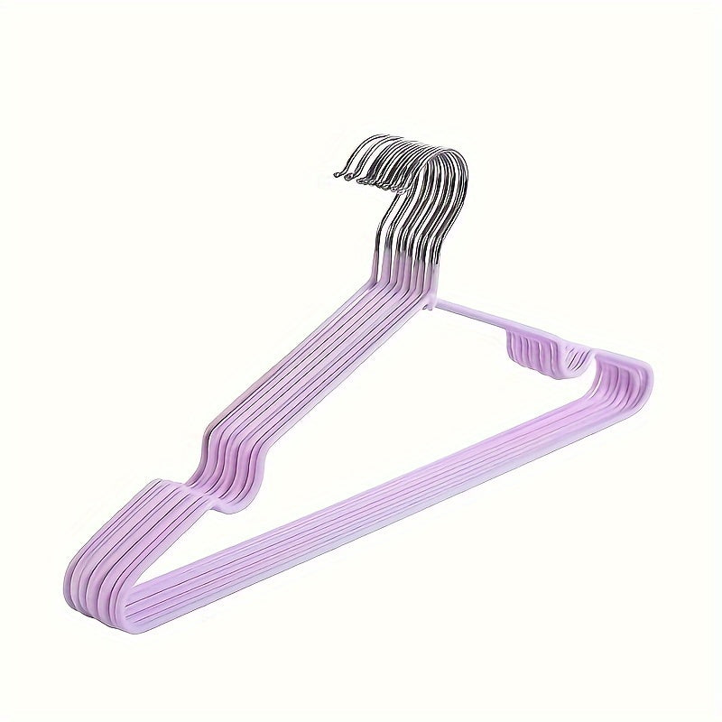 Set of 10 Seamless Metal Hangers with Grooved Design, Non-Slip Wardrobe Clothes Organizer for Home and Kitchen Storage