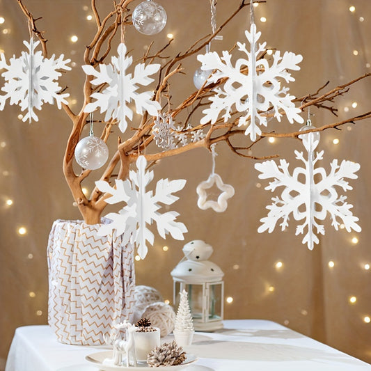 6 elegant 3D snowflake hanging decorations for Christmas and seasonal parties - no electricity required.