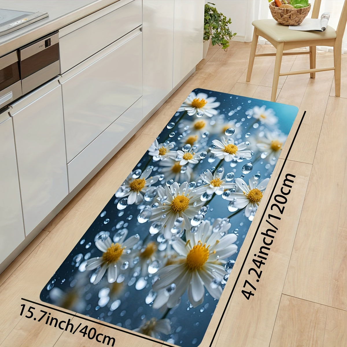 1pc Small Daisies In the Rain Soft Thickened Bathroom Carpet, Kitchen Floor Mat, Living Room Carpet, Bedroom Carpet, Interior Door Floor Mat, Machine Washable Entry Door Carpet, Decorative