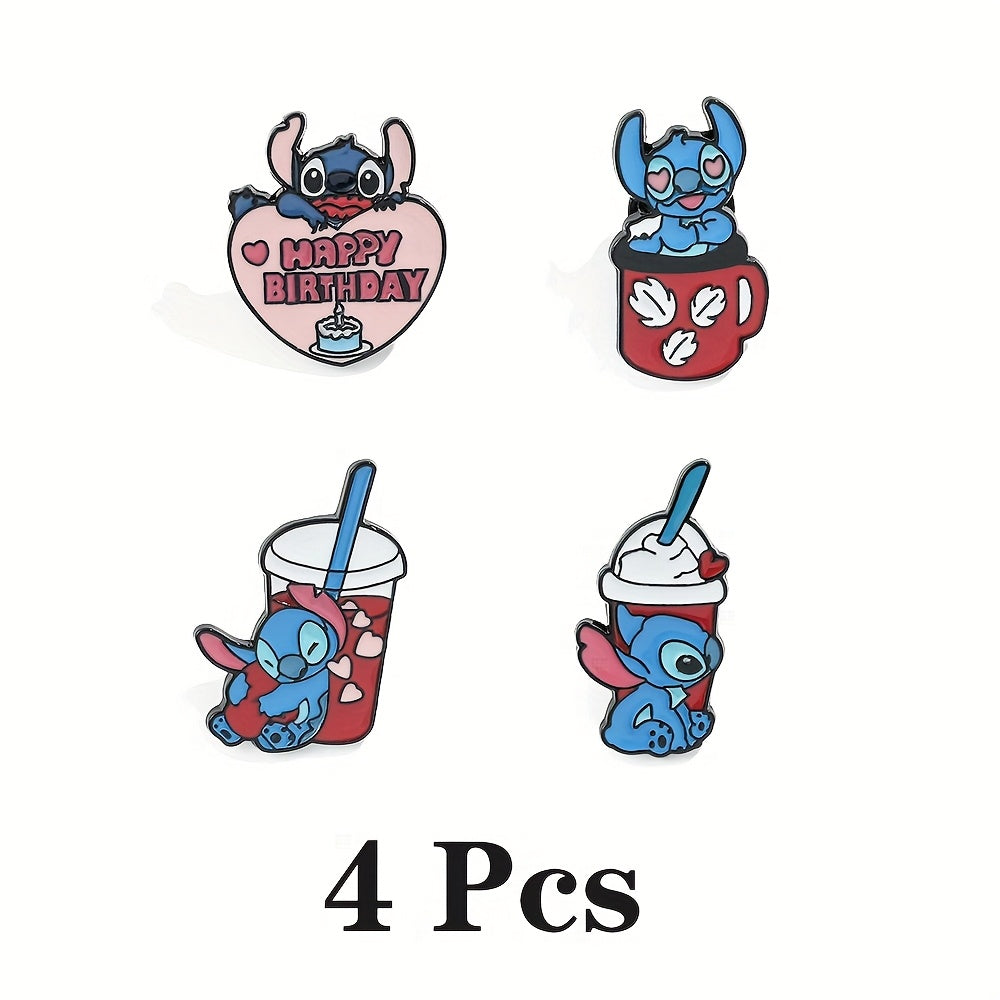 Set of 4/5/9 Disney Stitch Enamel Pins, Adorable Cartoon Zinc Alloy Brooches with Assorted Designs for Clothing and Backpacks, Perfect for Everyday or Special Occasions.