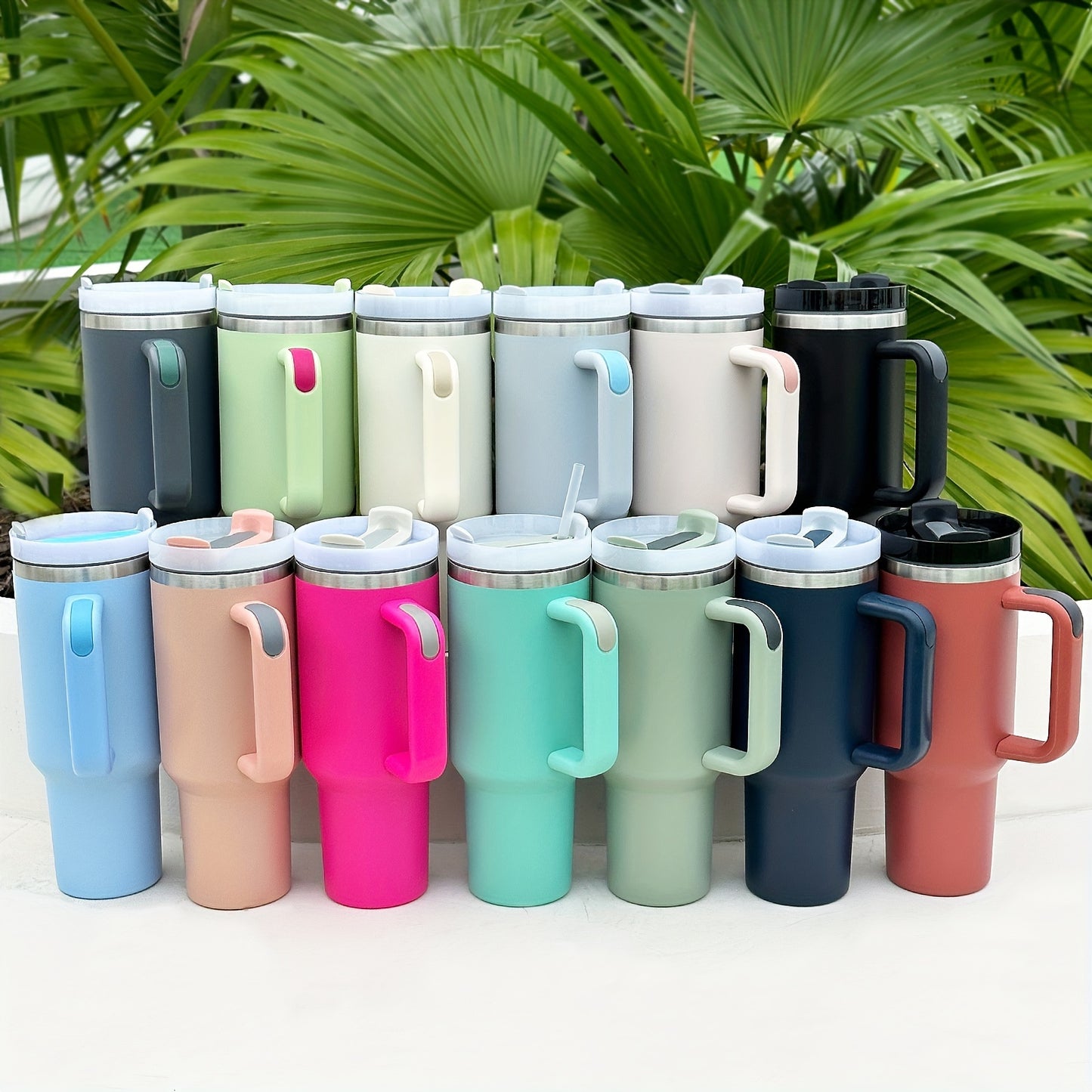 1 40oz Stainless Steel Double Wall Tumbler with Lid, Handle, Heavy Duty Water Bottle, Summer Drinkware & Kitchen Item.