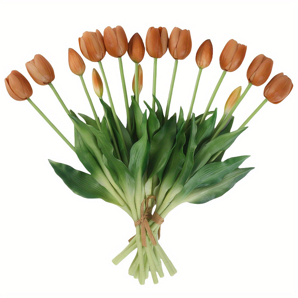 15pcs Real Touch Artificial Tulip Bouquet - Ideal for weddings, engagements, home, and garden decor. Vase not included.