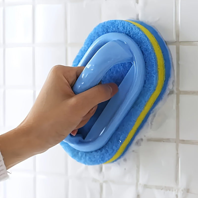 Introducing the Magic Sponge Cleaning Brush - A versatile manual scrubber perfect for kitchen, bathroom, living room, toilet, and car surfaces. This portable brush requires no electricity and comes with a convenient handle for easy use. Great for