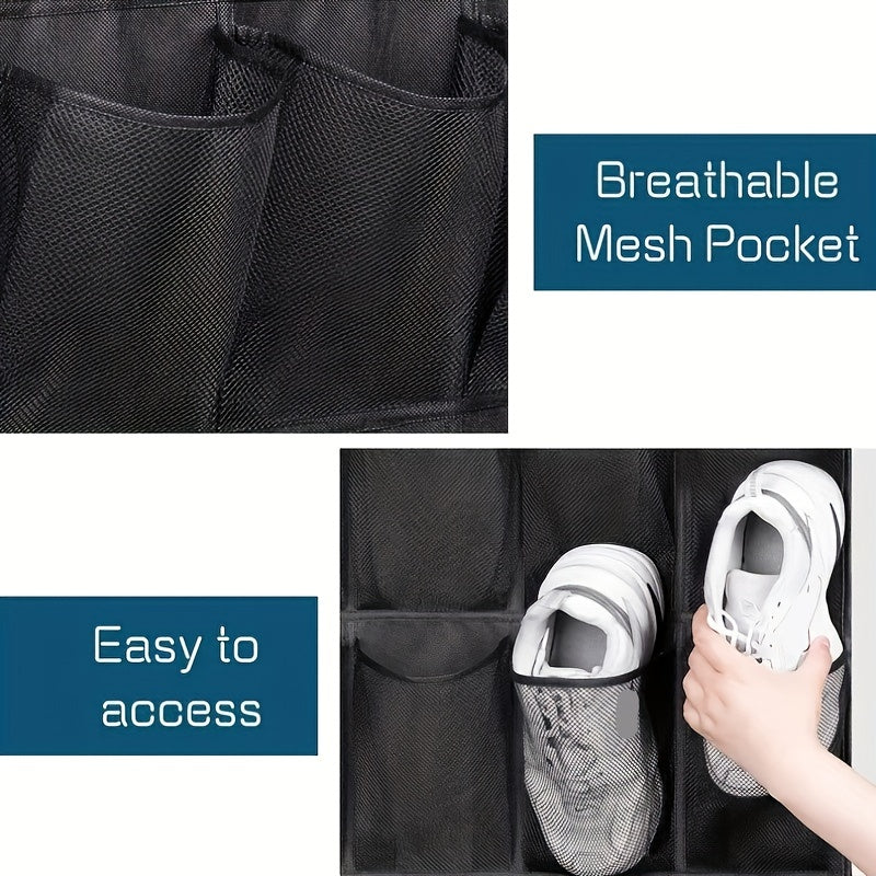 Get organized with our 1-piece over-the-door hanging shoe storage bag featuring 24 mesh pockets. This folding closet storage rack is perfect for storing socks, bras, and other household items, helping you save space in your bedroom, bathroom, office