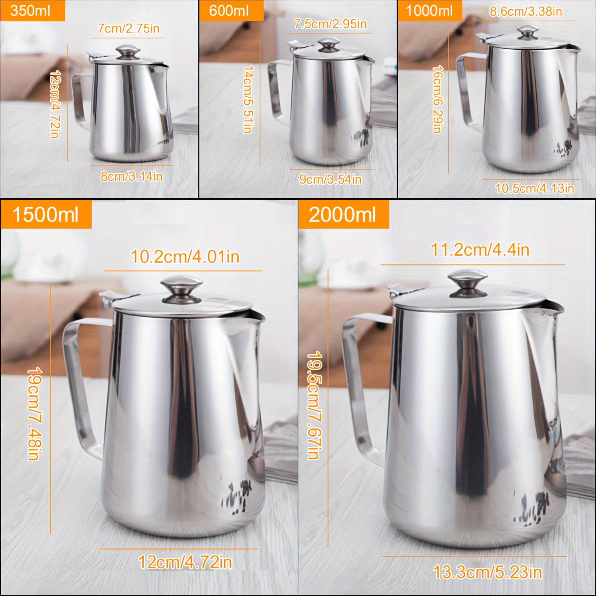 Stainless Steel Milk Frothing Pitcher with Lid - Perfect for Espresso Steam Coffee, Baristas, Lattes, Cappuccinos, RVs, Outdoor Camping, Picnics, Office, and Travel - Includes Cream Cup Jug and Coffee Maker Accessories - Ideal for Back to School