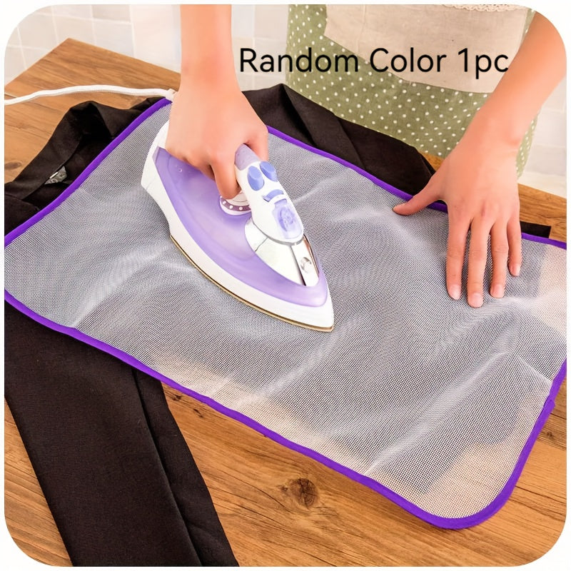 Heat-resistant polyester ironing mesh pad with non-electric garment steaming protection mat and ironing board insulation cloth. Includes household ironing aid for safe and convenient ironing.