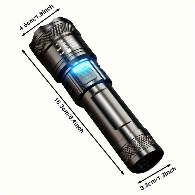 1pc Tactical LED Flashlight with Retractable Zoom, 3 Light Modes, USB Type-C Rechargeable, 1200mAh Lithium Battery, Non-Waterproof, Includes USB Cable, Portable Lighting for Outdoor Work