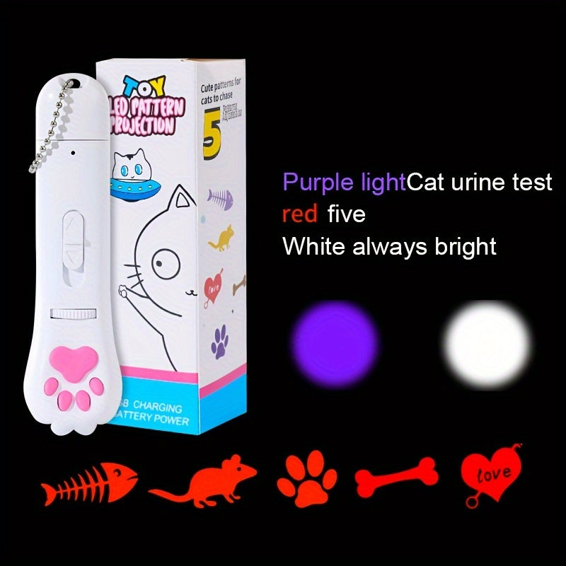 USB Rechargeable Interactive Cat Teaser Wand with Multi-Pattern Projection Lighting for Playful Cats