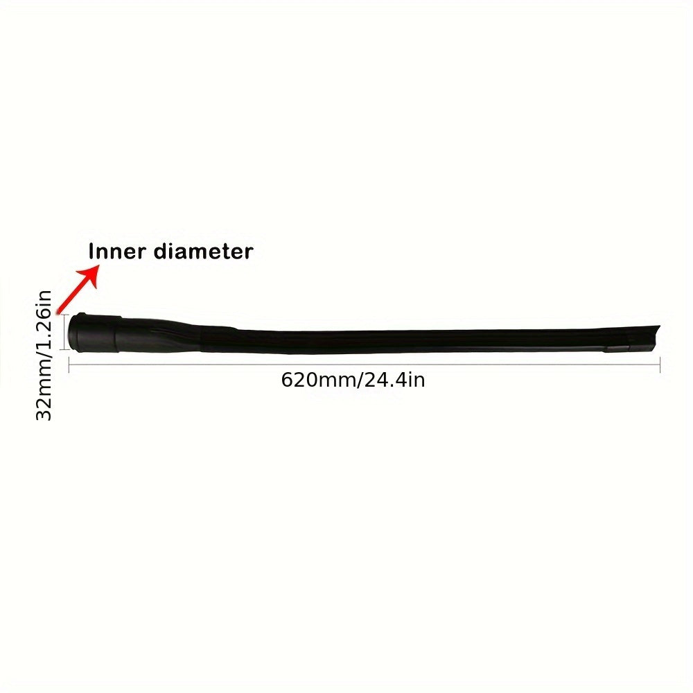 To'plamga plastikdan yasalgan 25 dyuymli moslashuvchan vakuum yoriq asbobi qo'shiladi. 1-1/4" va 1-3/8" vakuum shlanglari bilan mos keladi, qiyin erishiladigan joylarni oson tozalash uchun.