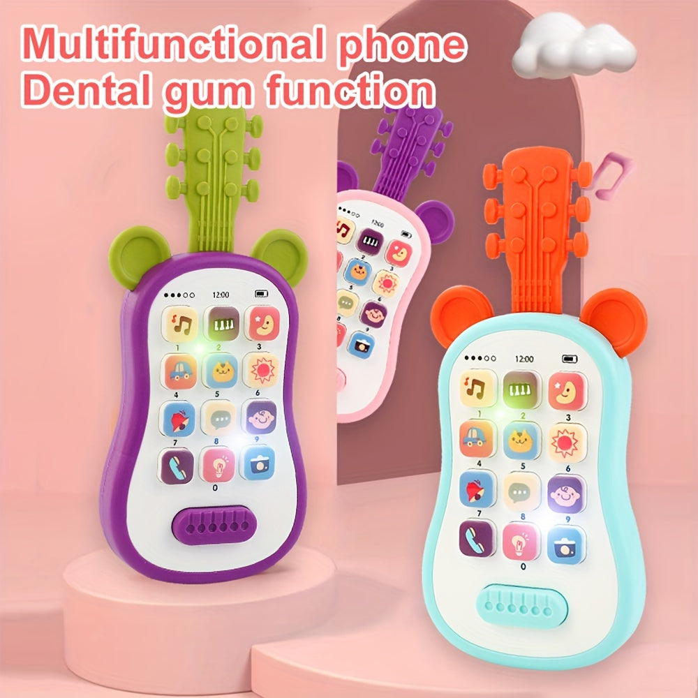 Early educational toy guitar-shaped phone for children with multiple functions - teething soothing music simulation phone featuring an encyclopedia and sound effects. Made of plastic, safe for children aged 0-3 years. Originating from Chinese mainland