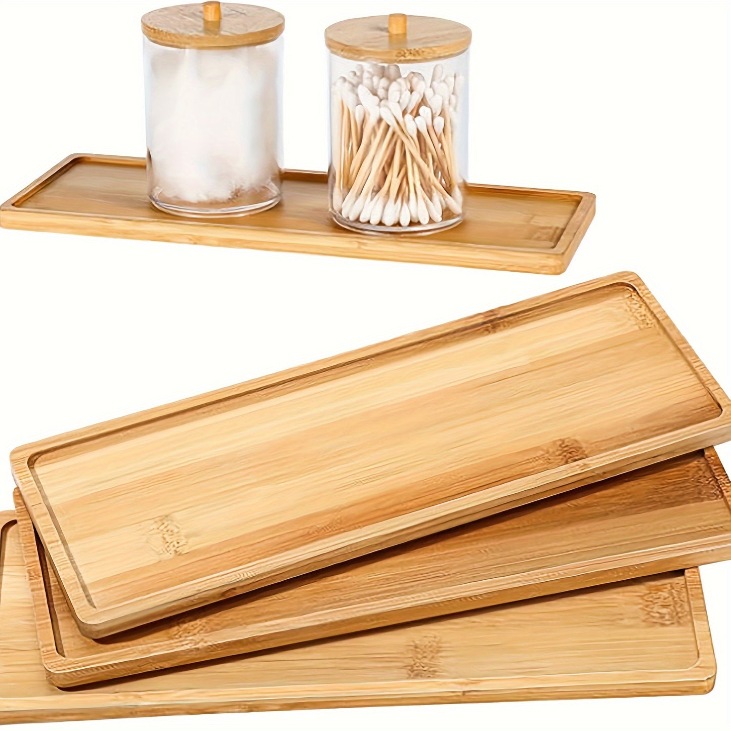 Bamboo serving tray for kitchen or bathroom use, ideal for teacups, cosmetics, and home decor.