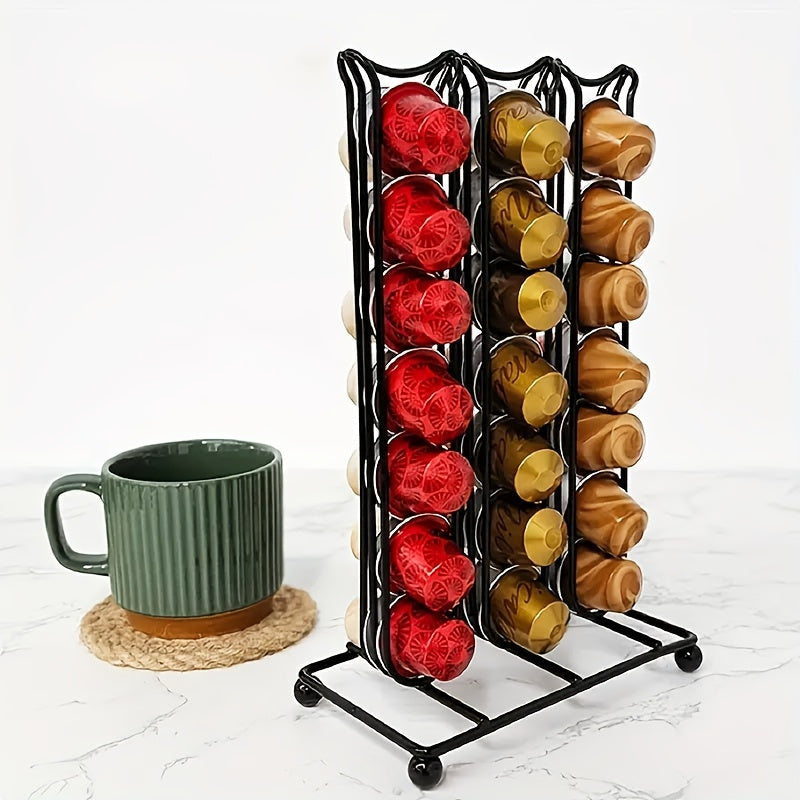 The 1-piece Creative Assembly Coffee Capsule Holder stores up to 42 Nespresso Capsules.