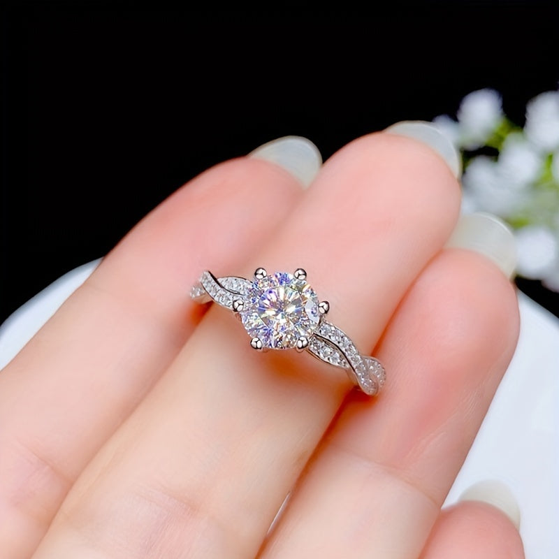 3.1g Fashion S925 Pure Silver Double Layered Six-Prong Round Entwined Cross Geometric Couple Engagement Ring for Women