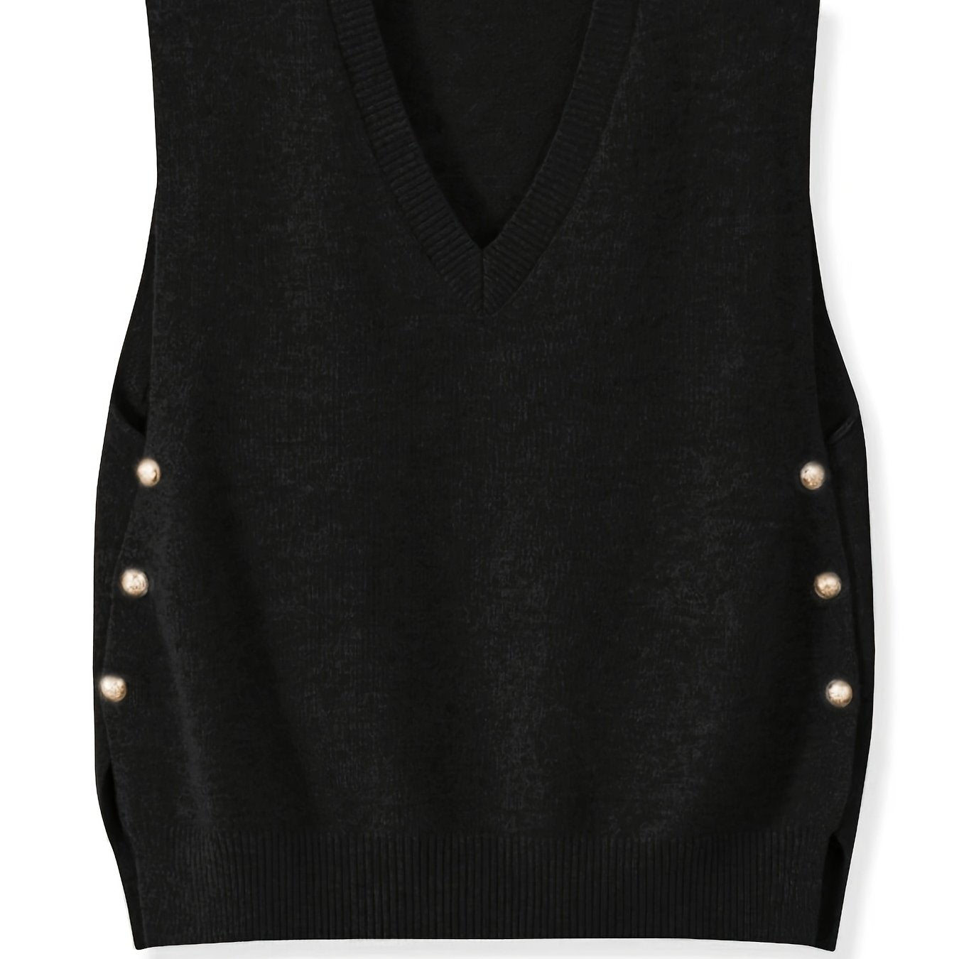 V-Neck Knitted Vest with Side Buttons