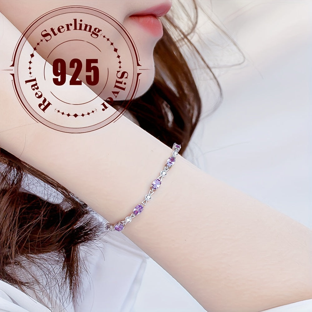 Stunning 925 Sterling Silver Bracelet Featuring Purple Cubic Zirconia, a Sophisticated and Alluring Design. Perfect as a Special Gift for Her.