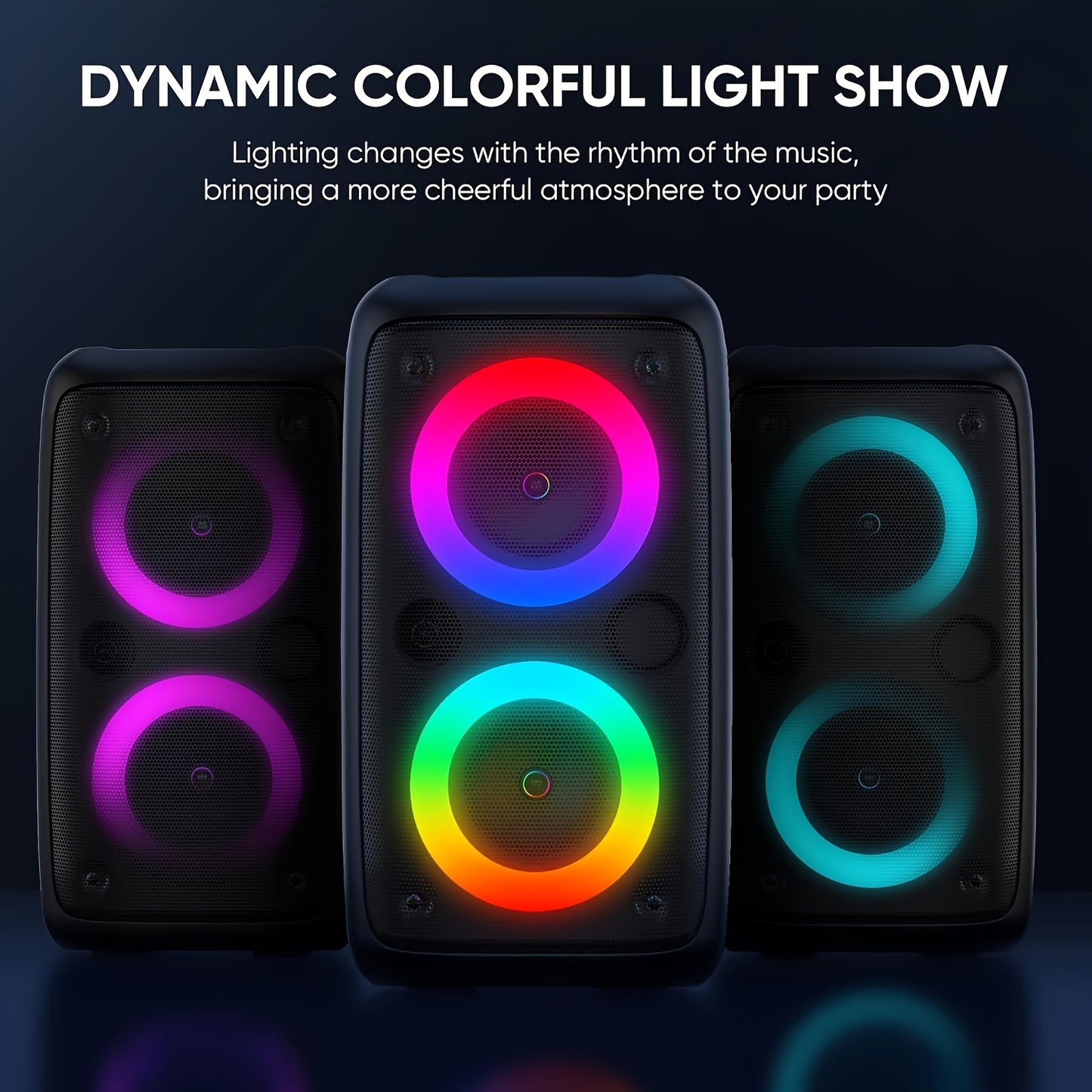 MOKiN Portable Wireless Speaker with Subwoofer, Wired Microphone, RGB Party Lights, FM Radio, TWS Connection, TF Card Slot, Cinema Quality Sound, Dynamic Bass, Type-C Charging, Compact