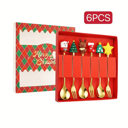 Set of 4/6 stainless steel spoons with cartoon figurines, ideal for various occasions, winter holidays, and power-free use.