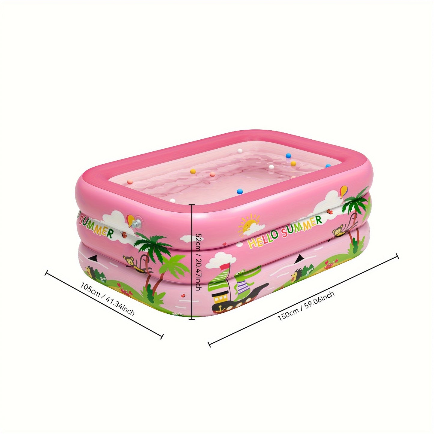 Adults' durable PVC inflatable swimming pool for indoor and outdoor use, perfect for parties and holidays. Summer floating pool toy measuring 150x105x52cm with multiple components.