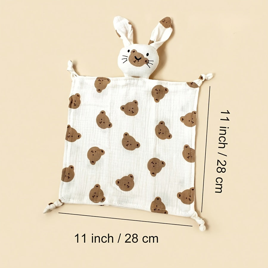 Top Pick from Customers: Cozy and Lightweight Blanket featuring Adorable Rabbit Print and Embroidered Cat Face Detail. Ideal for Cuddling and Nursing, Size: 27.94x27.94 cm