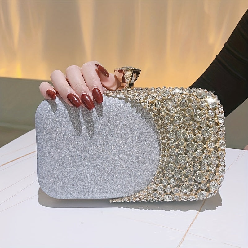 Sparkling rhinestone evening clutch for weddings, parties, and proms.