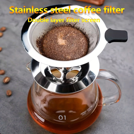 Cone-Shaped Stainless Steel Coffee Filter with Stand - Durable, Eco-Friendly Brewer for Home and Commercial Kitchens