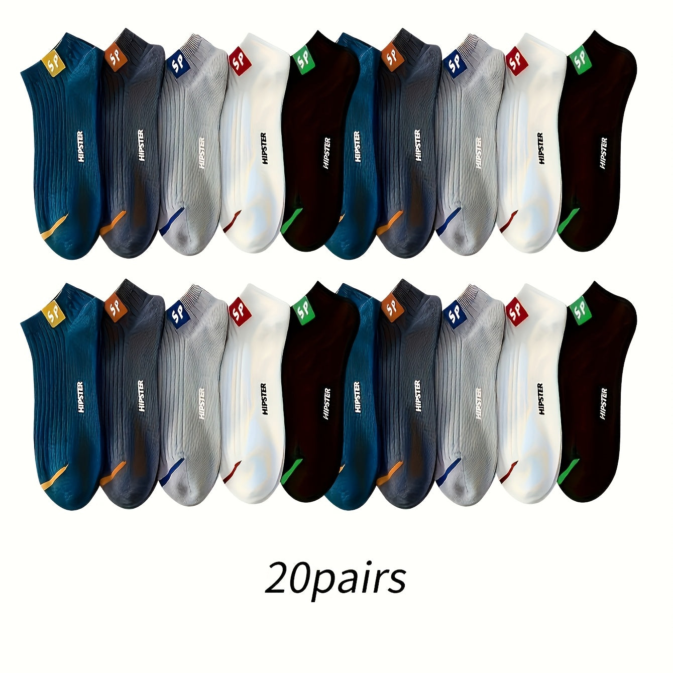 5/10/15/20/30 pairs of fashionable "SP" printed crew socks, comfortable and breathable for men, women, and teenagers. Ideal for outdoor and indoor wear.