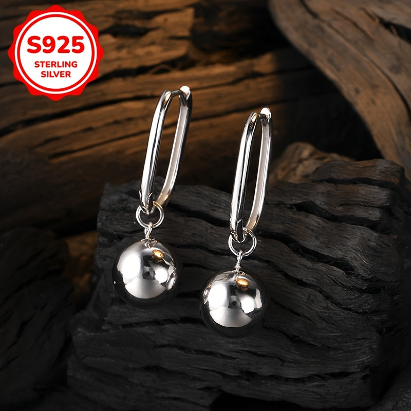 Light Luxury Fashion Long Large Bead Women's Earrings in Silvery, Perfect for Daily Commuting - 4.6g