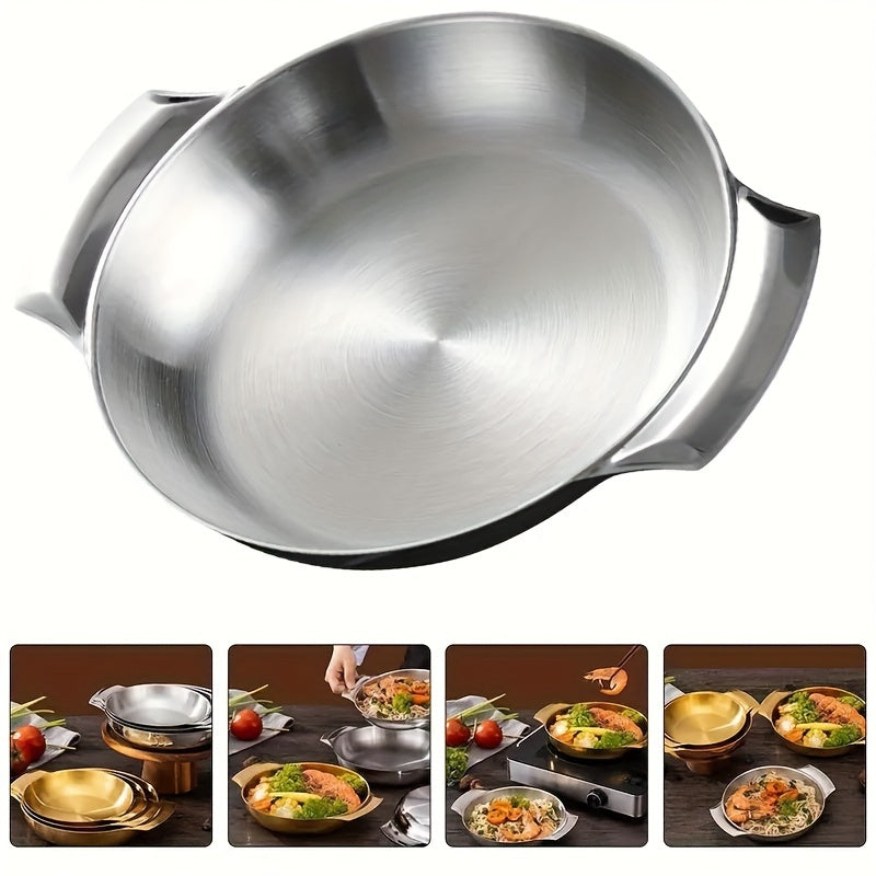 This stainless steel cooking pot is built with two convenient handles, making it versatile and easy to handle. It is heat-resistant and perfect for cooking seafood and hot pot dishes. Suitable for use in homes, restaurants, hotels, and small eateries