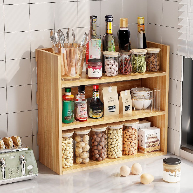 Wooden Multi-Tier Spice Rack Organizer - Keep Your Kitchen Countertop Tidy with this Space-Saving Storage Solution for Seasonings, Oils, and Vinegar