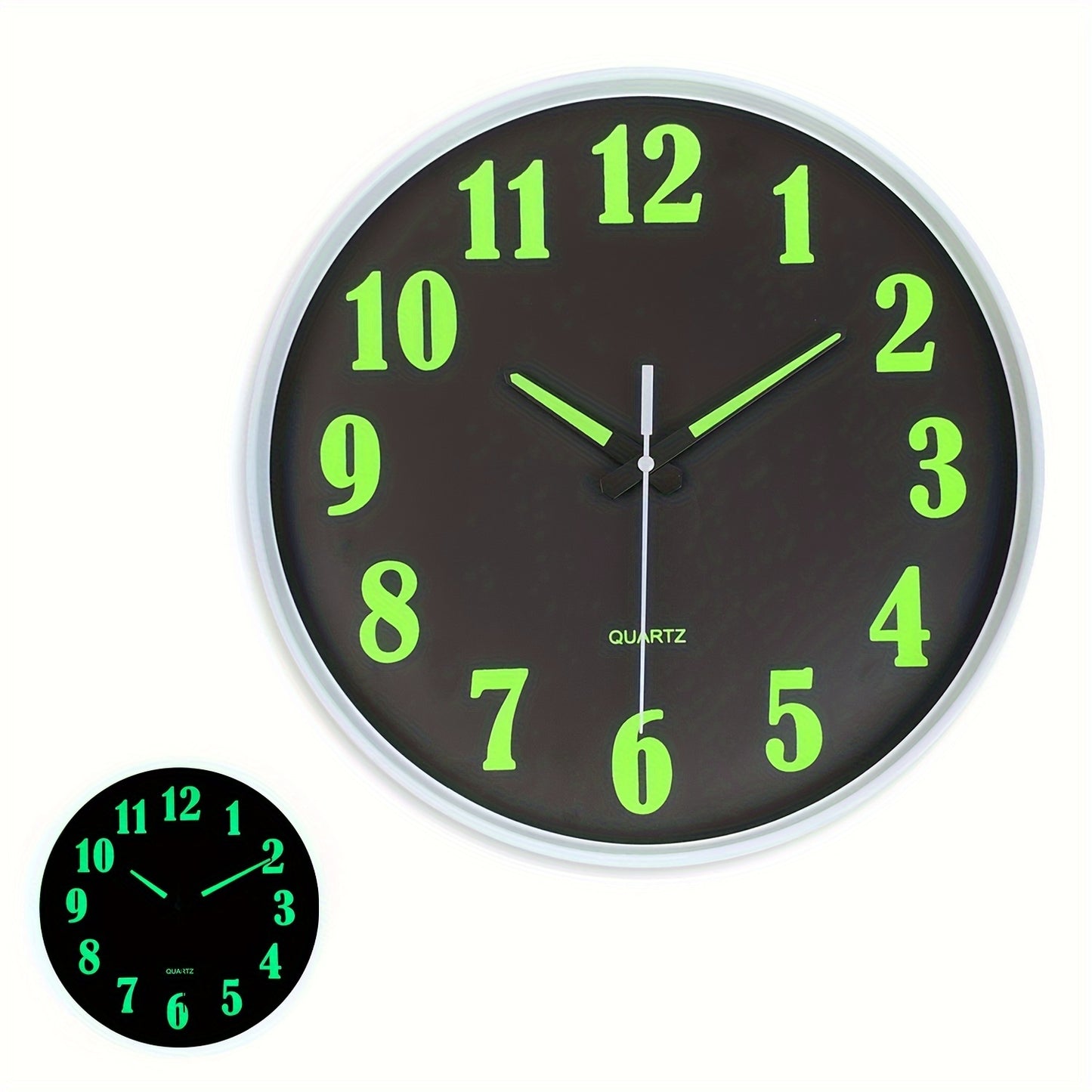 Constantplanet 8-inch European wall clock with luminous green numerals, silent operation, and battery-powered. Ideal for living rooms, dining rooms, bedrooms, and outdoor decor.