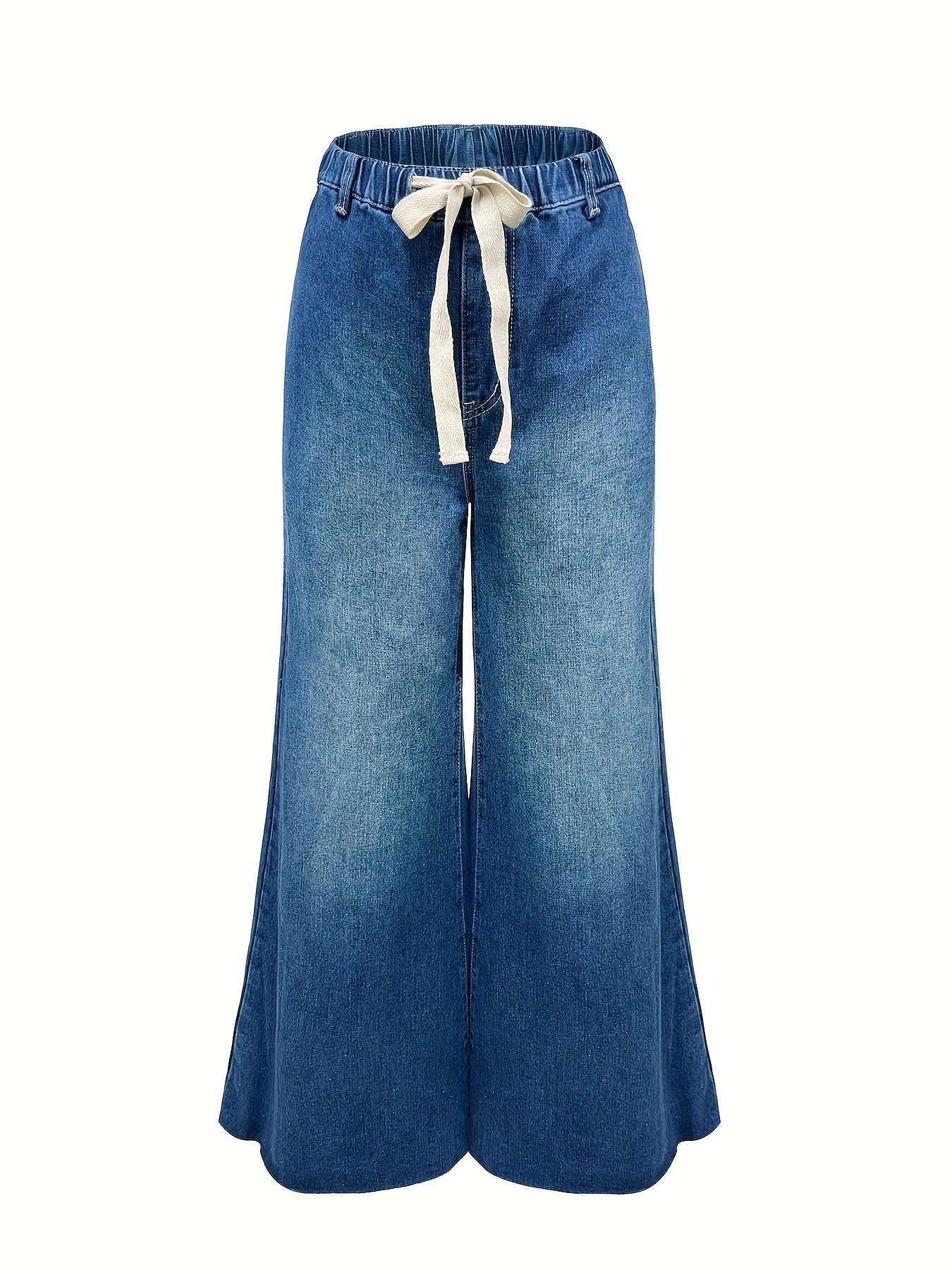 SENLANJIEQU Women's High-Waisted Wide Leg Denim Jeans, Casual Style, Cotton-Polyester Blend, Washed Finish, Non-Stretch Fabric, All-Season Solid Color