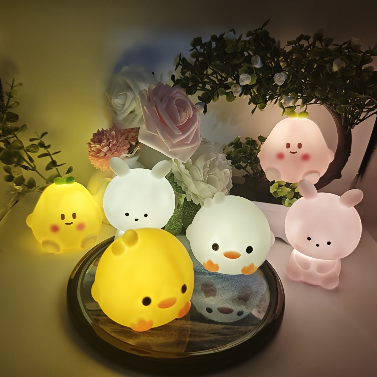 Fat Duck & Bunny Pear Night Light: Ideal for Holiday Parties and Gifting, Battery-Powered with Easy On/Off