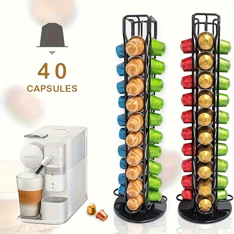 Rotatable Nespresso Coffee Capsule Holder in Golden or Black, Holds 40 Small Packs on Shelf