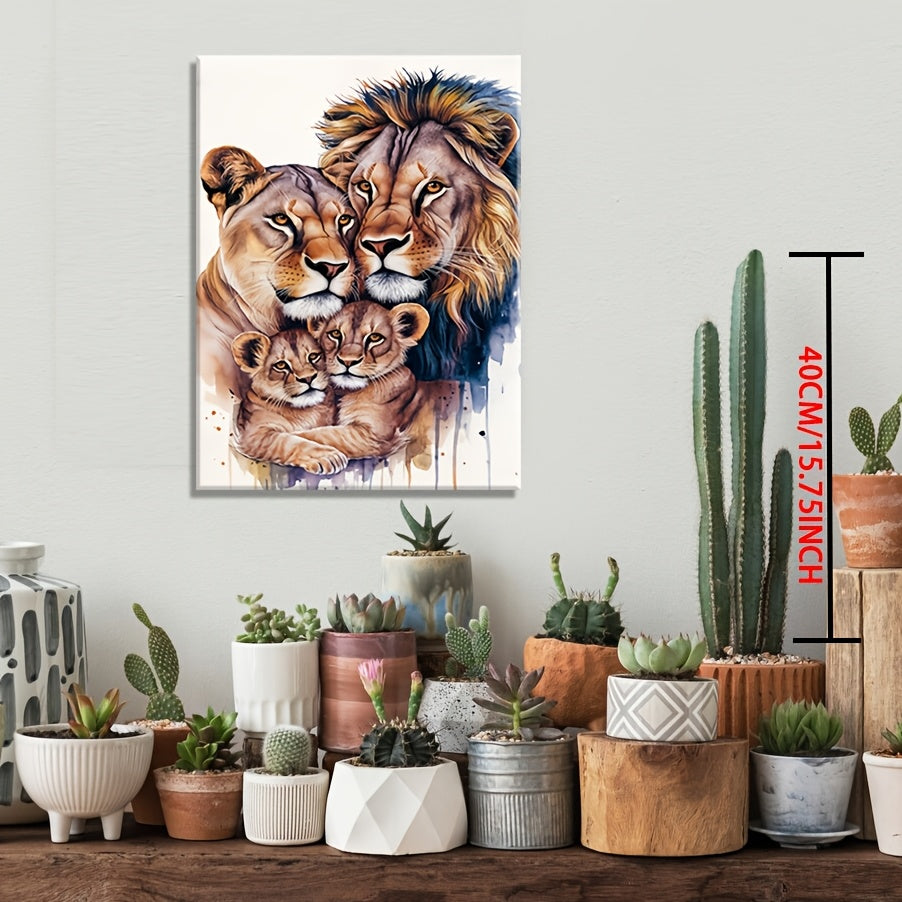 Lion Family Canvas Wall Art - 3.81cm Thick Framed, Ideal for Enhancing Bedroom & Living Room Décor, Thoughtful Gift Option