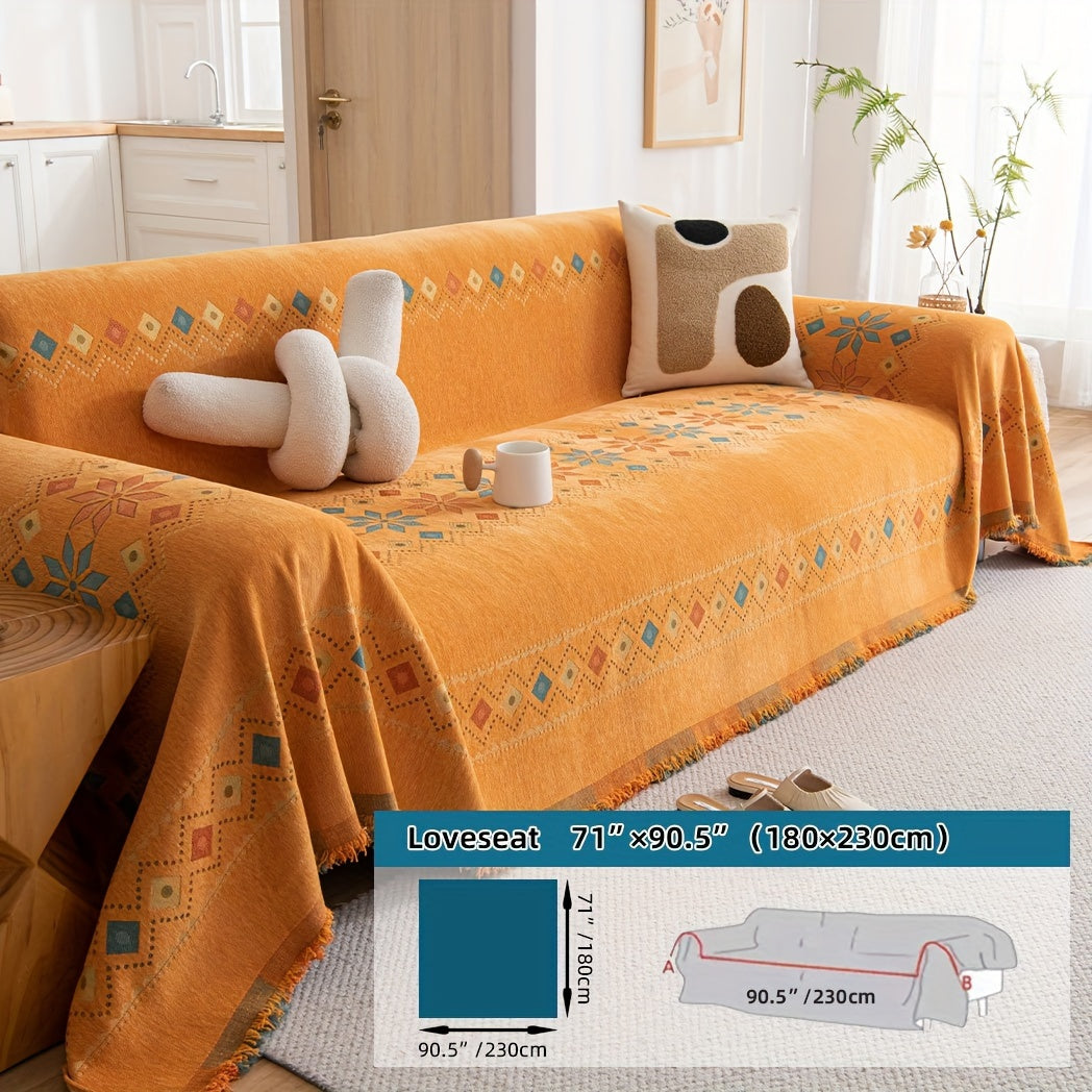 Boho-style sofa cover for all seasons with non-slip feature, suitable for bedroom, office, living room, and home decor.